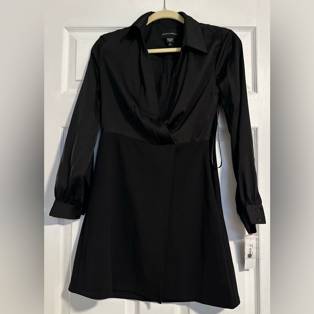 Donna Morgan Wrap Front Mini Dress - Black - Sz:2 - Picture 7 of 7